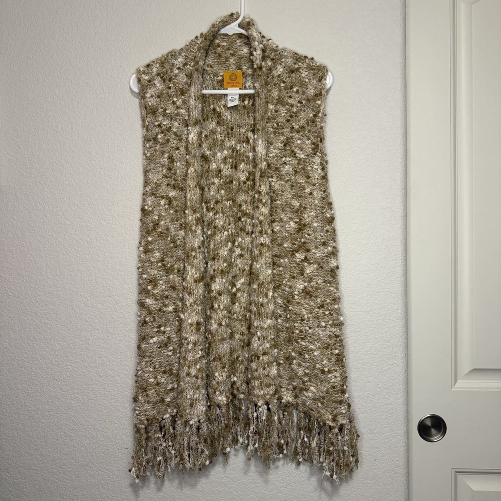 Ruby Rd. Petite L Open Front Sleeveless Fringe Sweater‎ Vest Cardigan